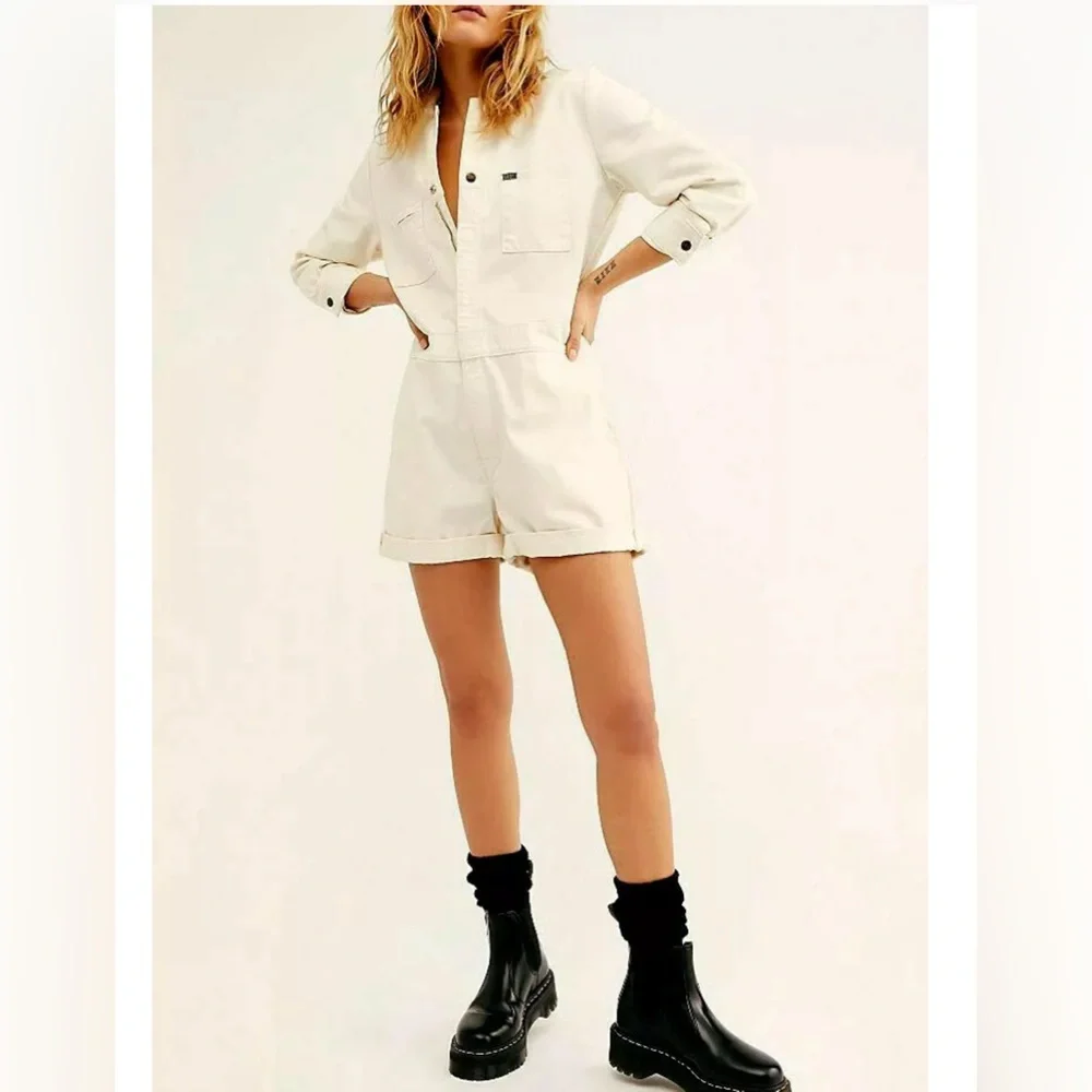 Lee Denim Utility Romper Coveralls Overalls Size Medium Cream NWTS